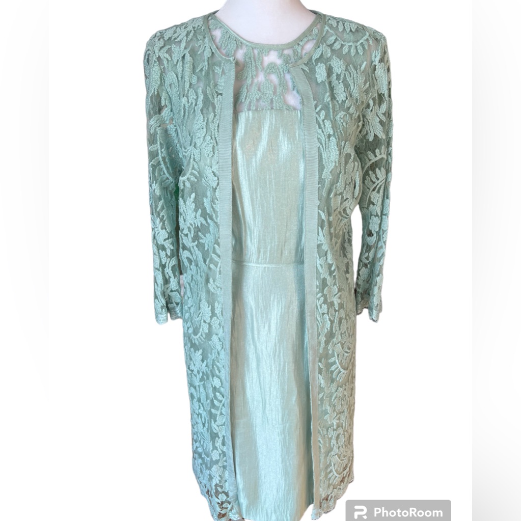 Adrianna Papell 2-Piece Lace Top Shimmer Sheath Matching Lace Jacket Size 6
